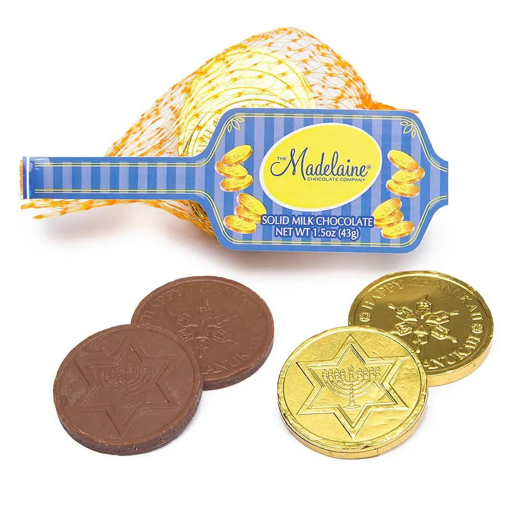 Madelaine Chanukah Gelt Gold Foiled Milk Chocolate Coins in Mesh Bags