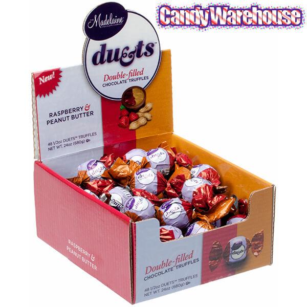 Madelaine Duets Peanut Butter & Raspberry Filled Chocolate Truffles: 40-Piece Box - Candy Warehouse