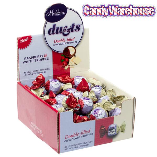 Madelaine Duets White Chocolate & Raspberry Filled Chocolate Truffles: 48-Piece Box - Candy Warehouse