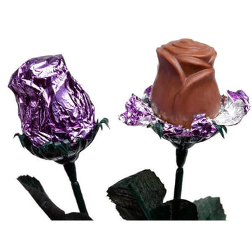 Madelaine Foiled 1/2-Ounce Milk Chocolate Roses - Lavender: 12-Piece Box - Candy Warehouse