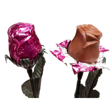 Madelaine Foiled 1/2-Ounce Solid Milk Chocolate Roses - Pink: 12-Piece Box - Candy Warehouse