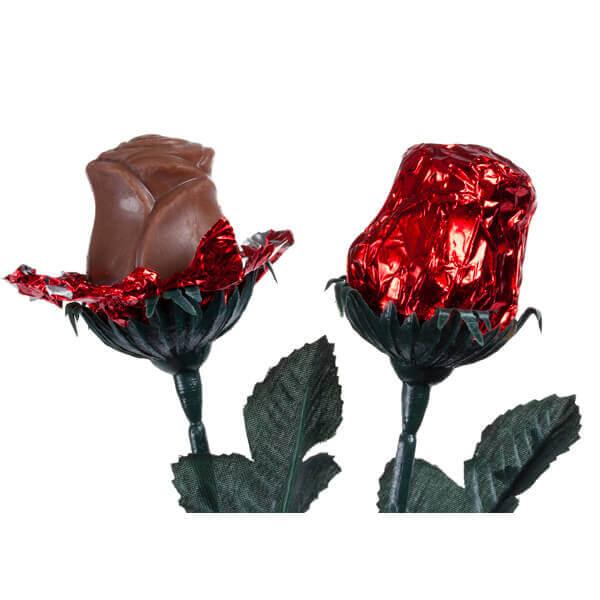 Madelaine Foiled 1/2-Ounce Solid Milk Chocolate Roses - Red: 12-Piece Box - Candy Warehouse