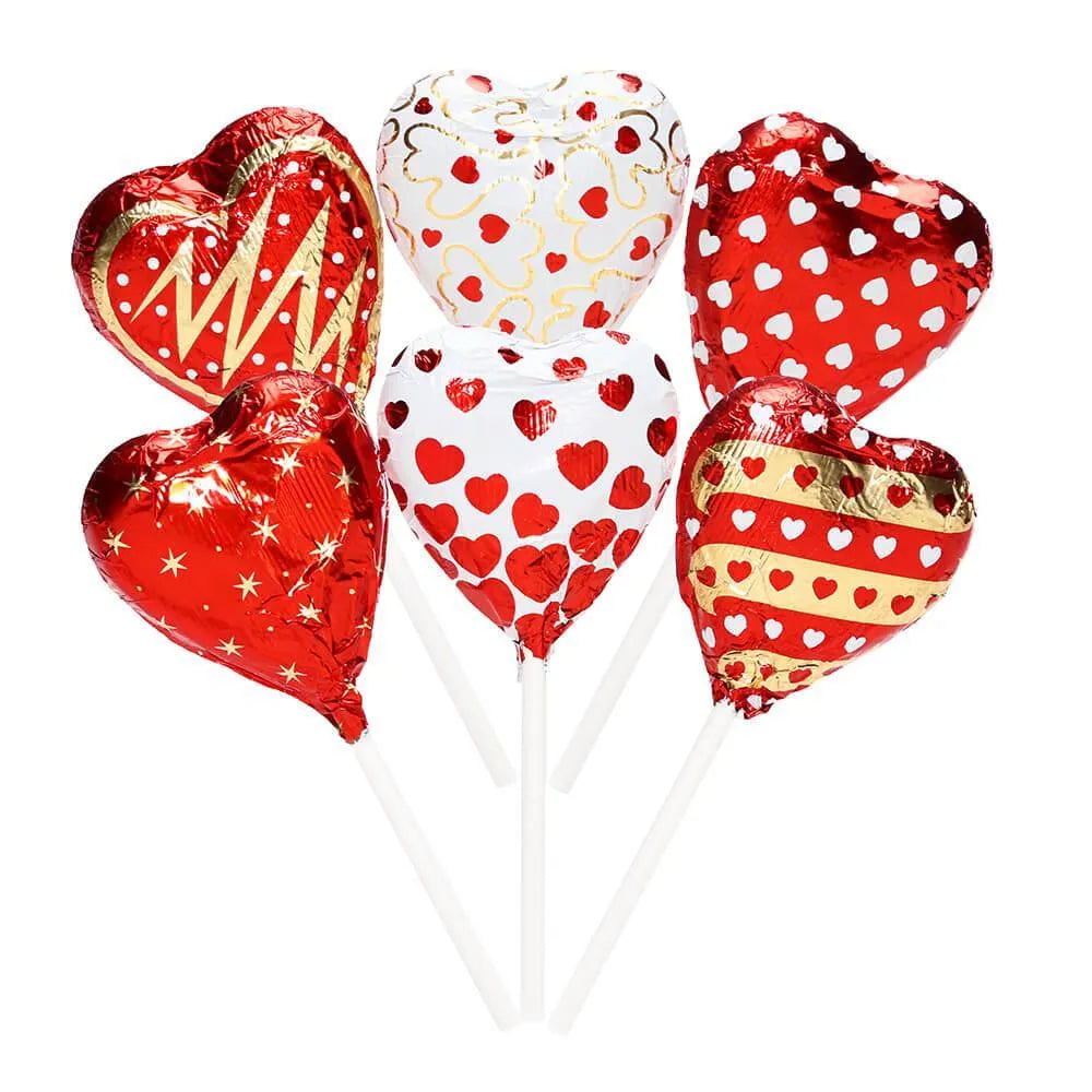 Madelaine Foiled Chocolate Heart Pops: 24-Piece Display – Candy