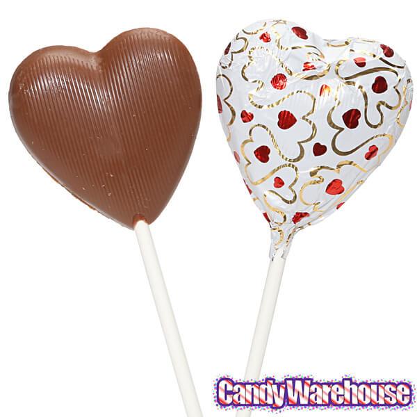 Madelaine Foiled Chocolate Heart Pops: 24-Piece Display - Candy Warehouse