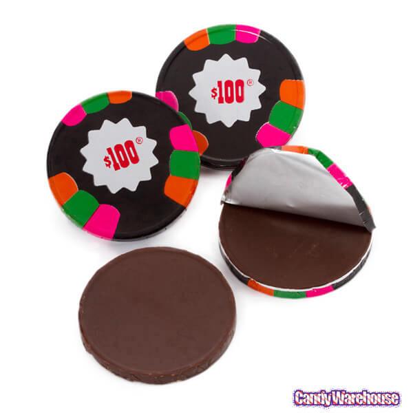 Madelaine Foiled Chocolate Poker Chips - Black $100 Design: 36-Piece Rack - Candy Warehouse