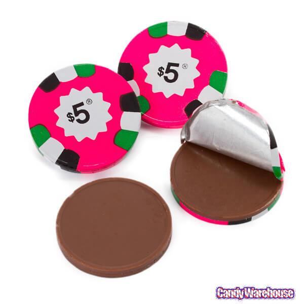 Madelaine Foiled Chocolate Poker Chips - $5 and $25 Designs: 36-Piece Rack - Candy Warehouse