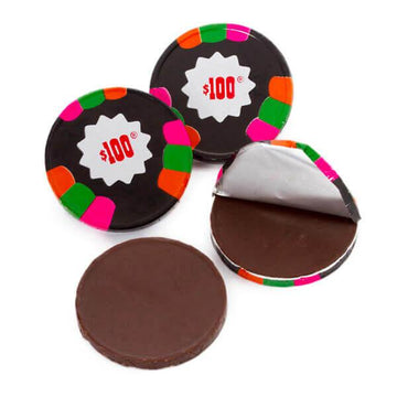 Madelaine Foiled Dark Chocolate Mint Poker Chips - $100 Black: 5LB Bag - Candy Warehouse