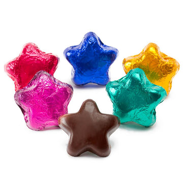 Madelaine Foiled Dark Chocolate Stars - Assorted Colors: 5LB Bag - Candy Warehouse