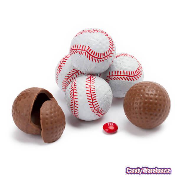 Madelaine Foiled Milk Chocolate 1.5-Inch Sports Balls Candy - Baseballs: 36-Piece Tub - Candy Warehouse