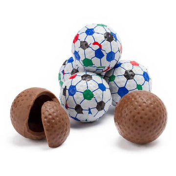 Madelaine Foiled Milk Chocolate 1.5-Inch Sports Balls Candy - Soccer Balls: 36-Piece Tub - Candy Warehouse