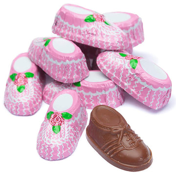 Madelaine Foiled Milk Chocolate Baby Booties - Girl: 64-Piece Box - Candy Warehouse