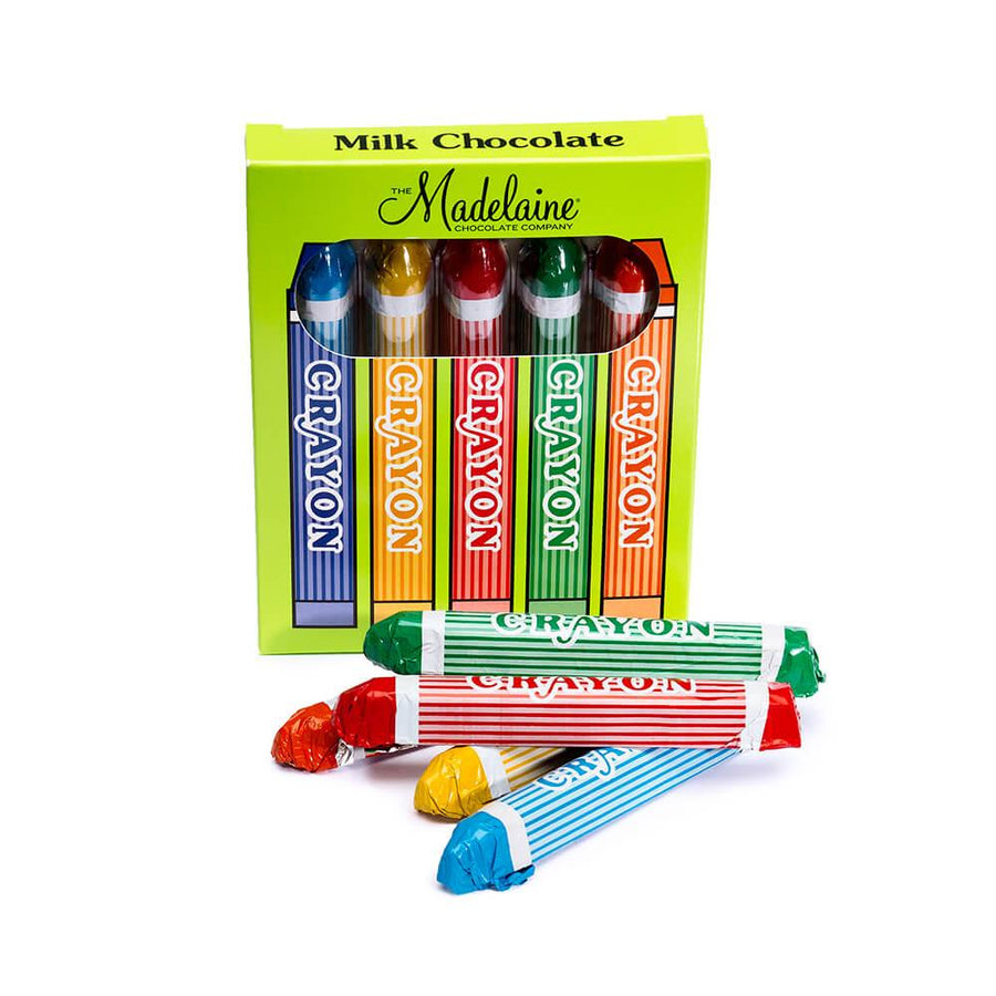 Madelaine Foiled Milk Chocolate Crayons 5-Packs: 24-Piece Box - Candy Warehouse