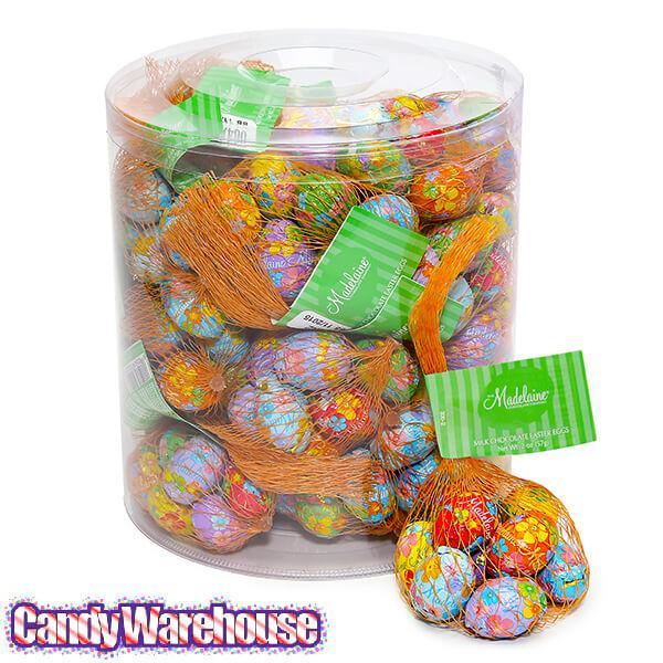 Madelaine Foiled Milk Chocolate Easter Eggs 2-Ounce Mesh Bags: 24-Piece Tub - Candy Warehouse