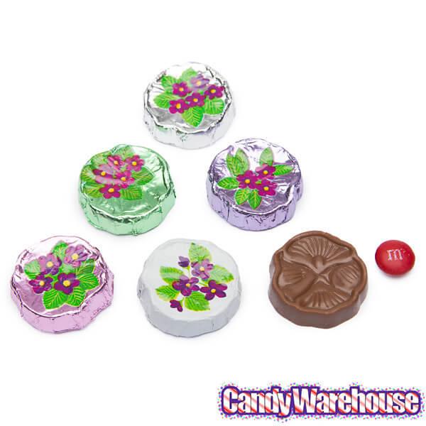 Madelaine Foiled Milk Chocolate Flower Wafers - Violets: 5LB Bag - Candy Warehouse
