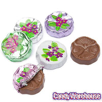 Madelaine Foiled Milk Chocolate Flower Wafers - Violets: 5LB Bag - Candy Warehouse