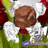 Madelaine Foiled Milk Chocolate Long Stem Roses - Red: 12-Piece Bunch - Candy Warehouse