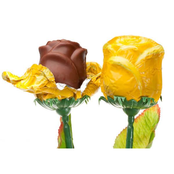 Madelaine Foiled Milk Chocolate Long Stem Roses - Yellow: 12-Piece Bunch - Candy Warehouse