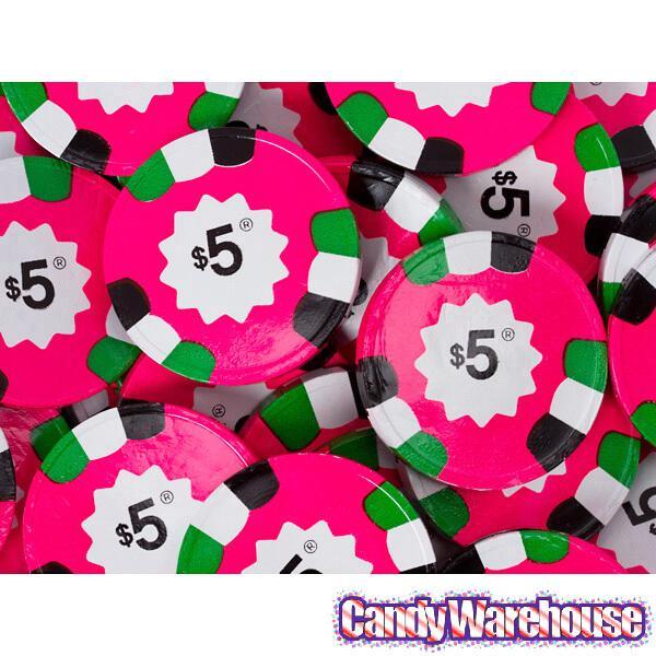 Madelaine Foiled Milk Chocolate Poker Chips - $5 Pink: 5LB Bag - Candy Warehouse