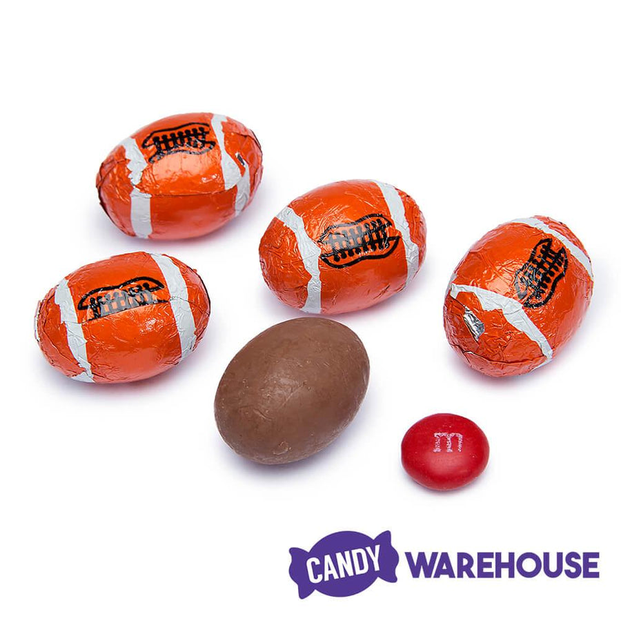 Madelaine Foiled Milk Chocolate Sports Balls 2-Ounce Mesh Bags - Football: 24-Piece Tub - Candy Warehouse