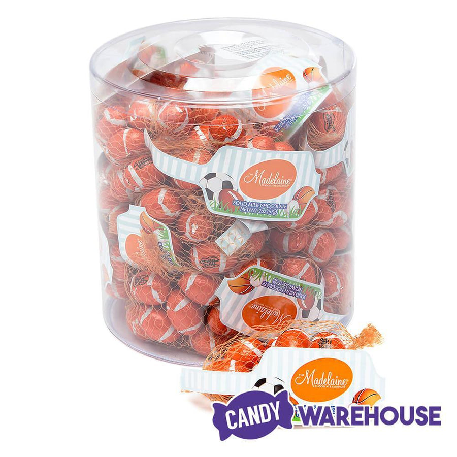 Madelaine Foiled Milk Chocolate Sports Balls 2-Ounce Mesh Bags - Football: 24-Piece Tub - Candy Warehouse