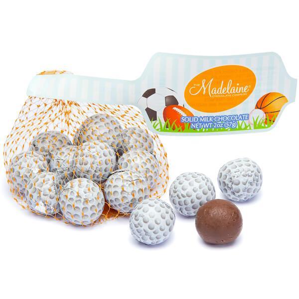 Madelaine Foiled Milk Chocolate Sports Balls 2-Ounce Mesh Bags - Golf: 24-Piece Tub - Candy Warehouse