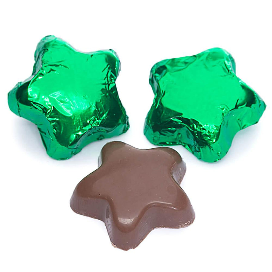 Madelaine Foiled Milk Chocolate Stars - Green: 5LB Bag - Candy Warehouse