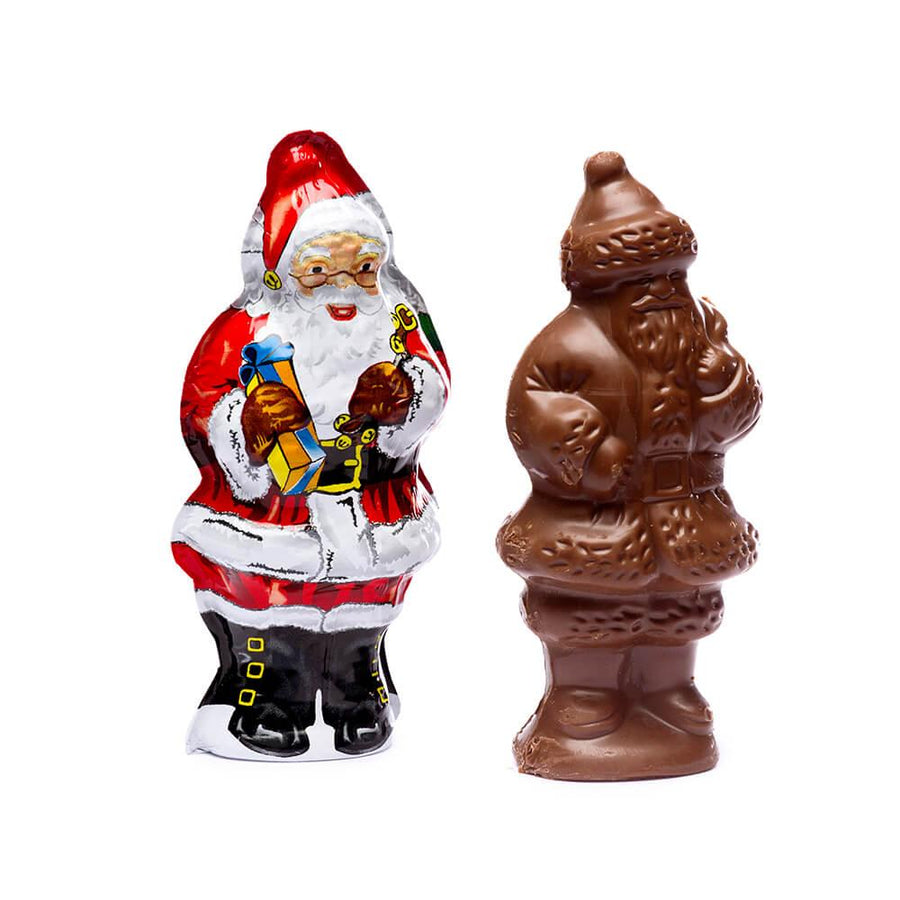Madelaine Foiled Semi-Solid Milk Chocolate Santas: 12-Piece Display - Candy Warehouse