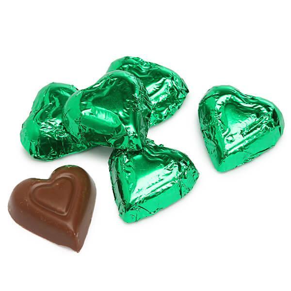 Madelaine Green Foiled Milk Chocolate Hearts: 5LB Bag - Candy Warehouse
