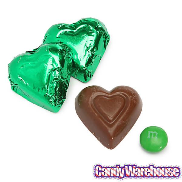 Madelaine Green Foiled Milk Chocolate Hearts: 5LB Bag - Candy Warehouse