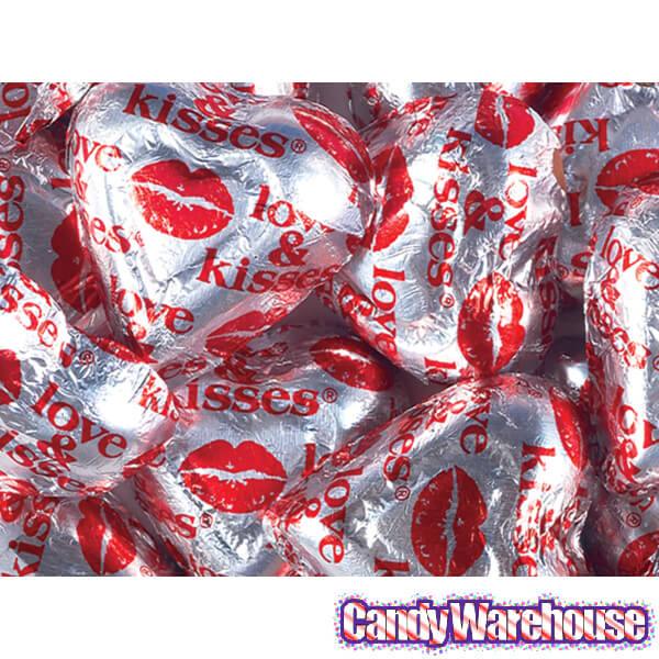 Madelaine Love and Kisses Foiled Milk Chocolate Hearts: 5LB Box - Candy Warehouse
