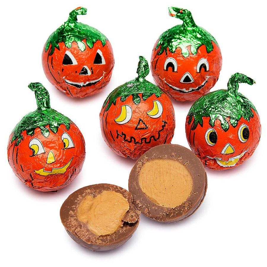 Madelaine Pumpkin Foiled Peanut Butter Filled Milk Chocolate Balls: 40-Piece Tub - Candy Warehouse