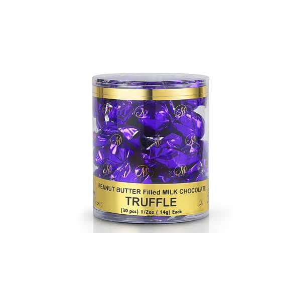 Madelaine Purple Foiled Peanut Butter Filled Chocolate Truffles: 30-Piece Tub - Candy Warehouse