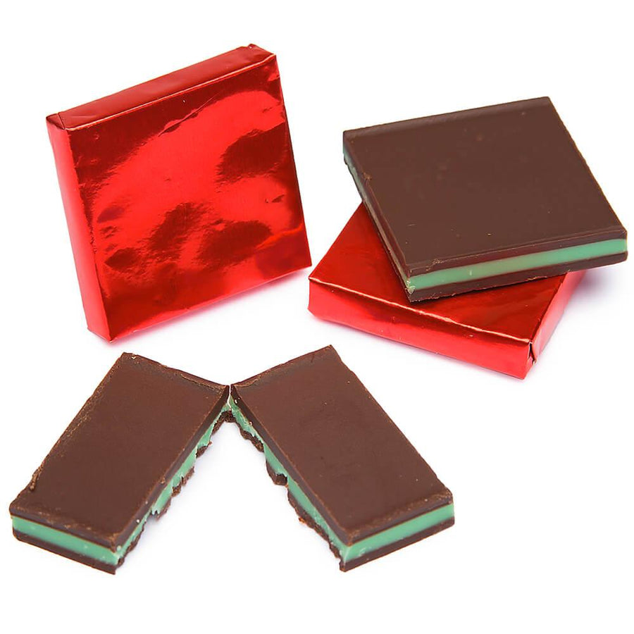 Madelaine Red Foiled Mint Dark Chocolate Squares: 5LB Box - Candy Warehouse
