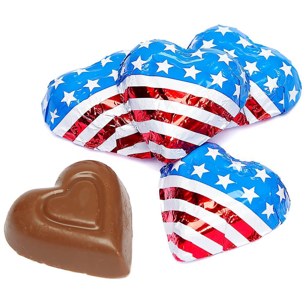Madelaine USA Flag Foiled Milk Chocolate Hearts: 5LB Box - Candy Warehouse