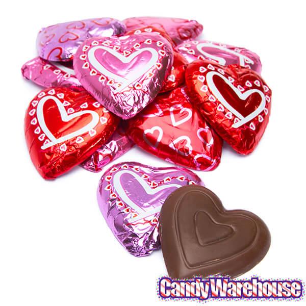 Madelaine Valentine Foiled Large Milk Chocolate Hearts: 60-Piece Box - Candy Warehouse