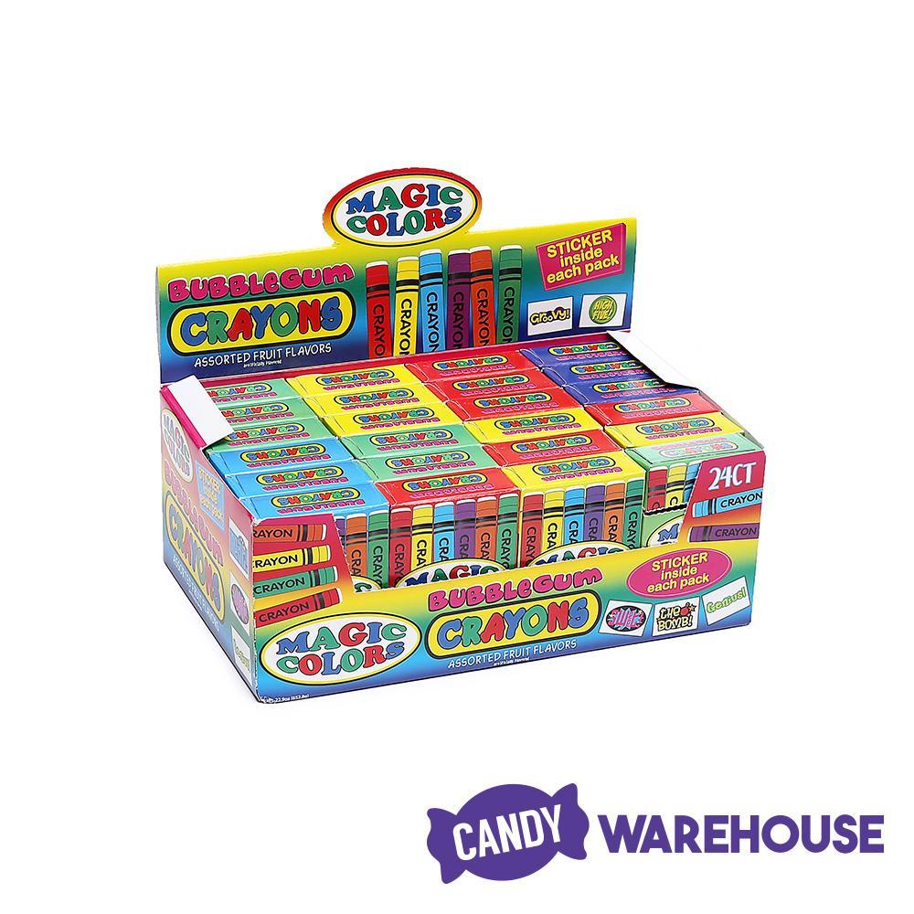 Magic Colors Bubble Gum Crayons Packs: 24-Piece Box - Candy Warehouse