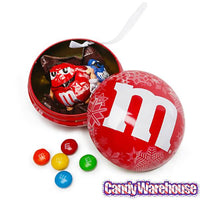 M&M's Candy Filled Tin Christmas Ornaments: 12-Piece Display - Candy Warehouse