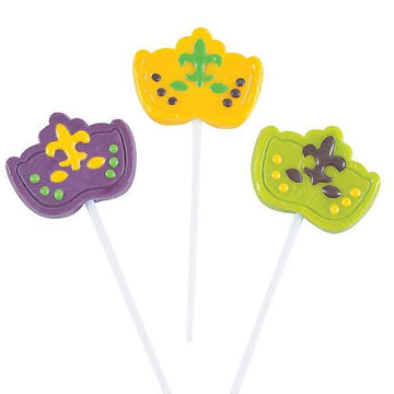 Mardi Gras Mask Character Lollipops: 12-Piece Box - Candy Warehouse