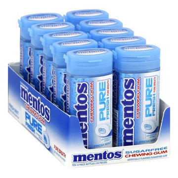 Mentos Pure Fresh Sugar Free Chewing Gum Packs - Fresh Mint: 10-Piece Box - Candy Warehouse