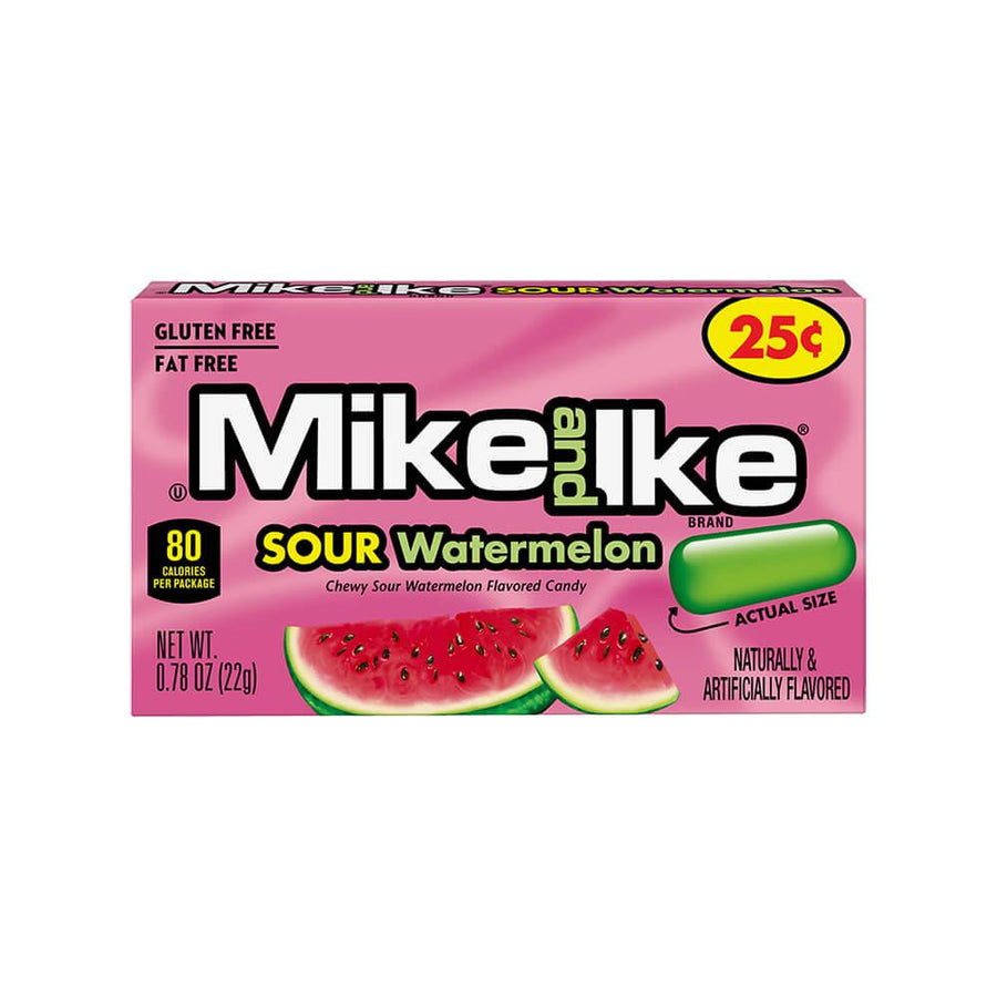 Mike and Ike Sour Watermelon Candy Mini Packs: 24-Piece Box - Candy Warehouse