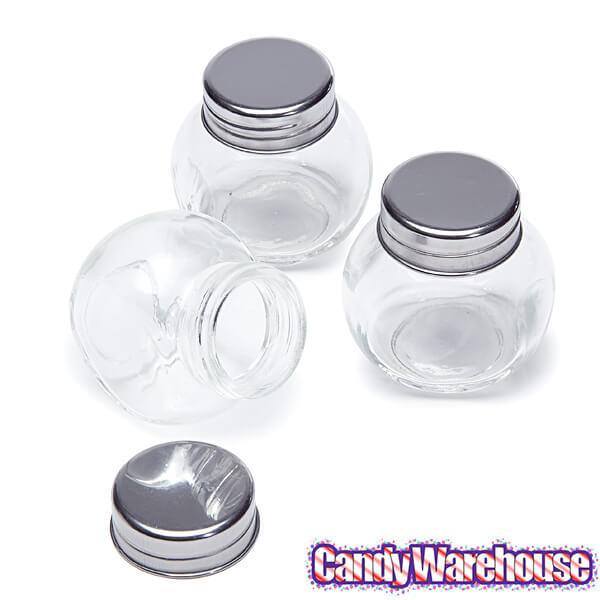Mini Glass Favor Jars - 1.5-Ounce Candy Jar with Silver Top: 12-Piece Set - Candy Warehouse