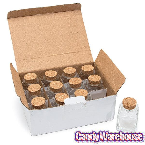Mini Glass Favor Jars - 1.75-Ounce Square Jar with Cork Stopper: 12-Piece Set - Candy Warehouse