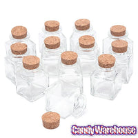 Mini Glass Favor Jars - 1.75-Ounce Square Jar with Cork Stopper: 12-Piece Set - Candy Warehouse