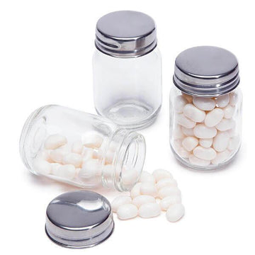 Mini Glass Favor Jars - 2.75-Ounce Mason Jar with Silver Top: 12-Piece Set - Candy Warehouse