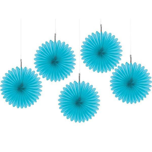 Mini Hanging Fans - Caribbean Blue: 5-Piece Pack - Candy Warehouse