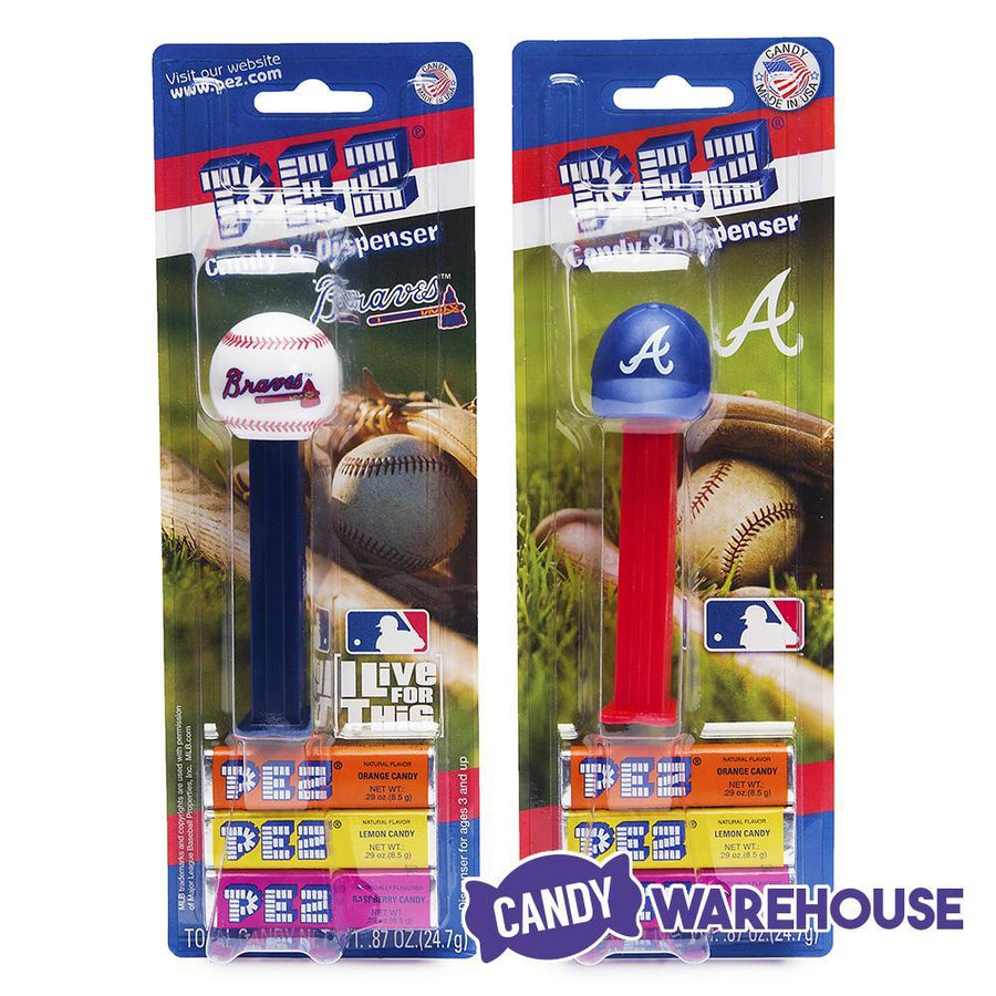 MLB Team Baseball PEZ Candy Packs - Atlanta Braves: 12-Piece Box - Candy Warehouse