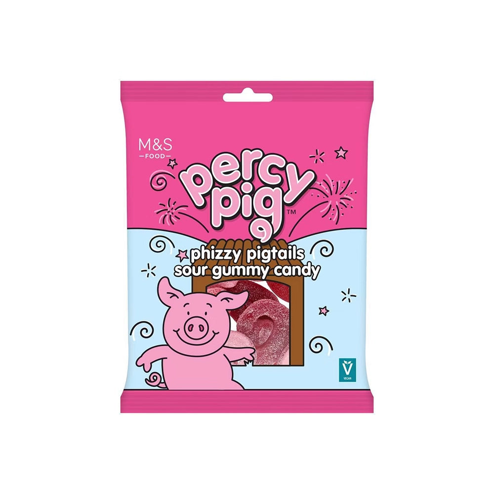 M&amp;S Percy Pig Phizzy Pigtails Sour Gummy Candy: 6-Ounce Bag