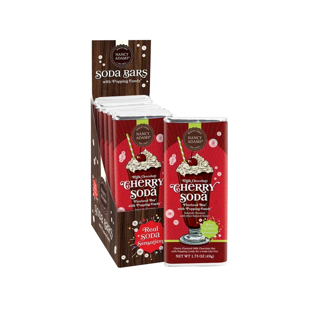 Nancy Adams Cherry Soda Milk Chocolate Bar with Popping Candy: 12-Piece Box