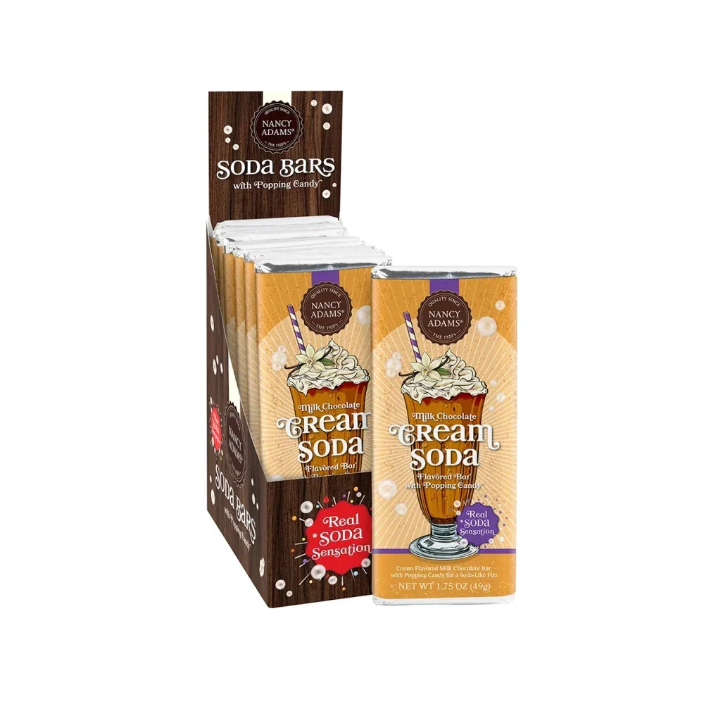 Nancy Adams Cream Soda Milk Chocolate Bar with Popping Candy: 12-Piece Box
