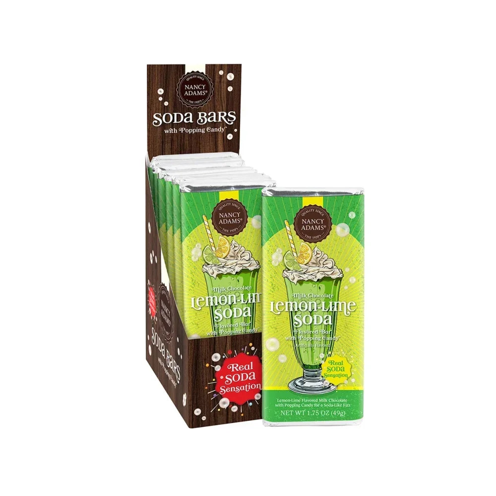 Nancy Adams Lemon Lime Soda Milk Chocolate Bar with Popping Candy: 12-Piece Box